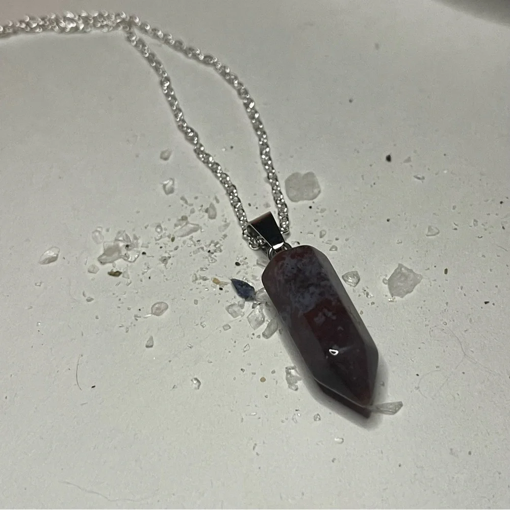 New Handmade Natural Green Moss Agate Tower S925 Sterling Silver Necklace
